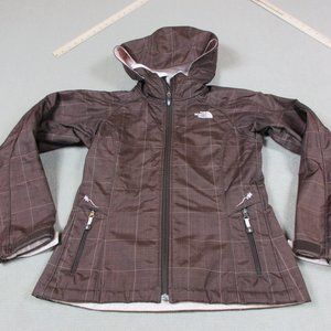 The North Face Jacket Womens Small Brown Full Zip Fleece Lined Plaid Hoodie Coat